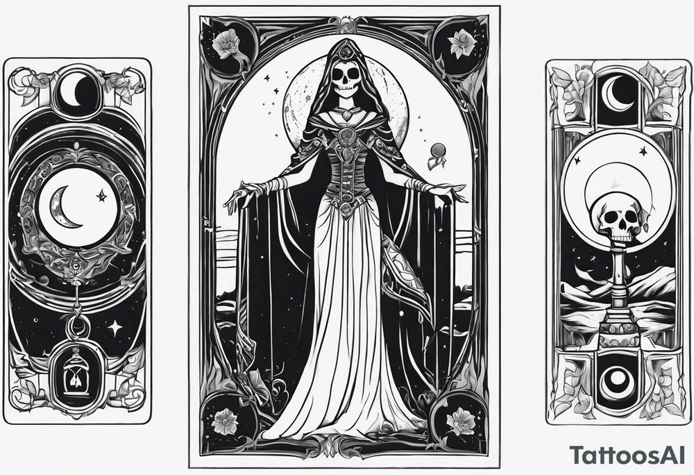 High priestess as a skeleton with moon tarot card tattoo idea High priestess as a skeleton with moon tarot card tattoo idea