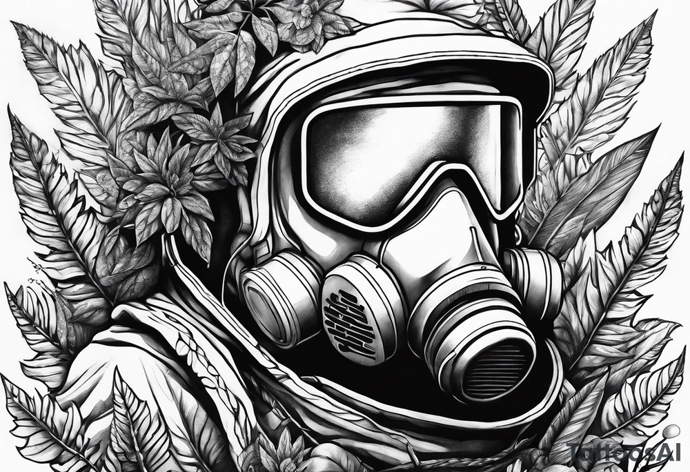 plants growing around a hazmat suit mask tattoo idea