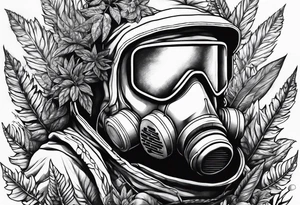 plants growing around a hazmat suit mask tattoo idea