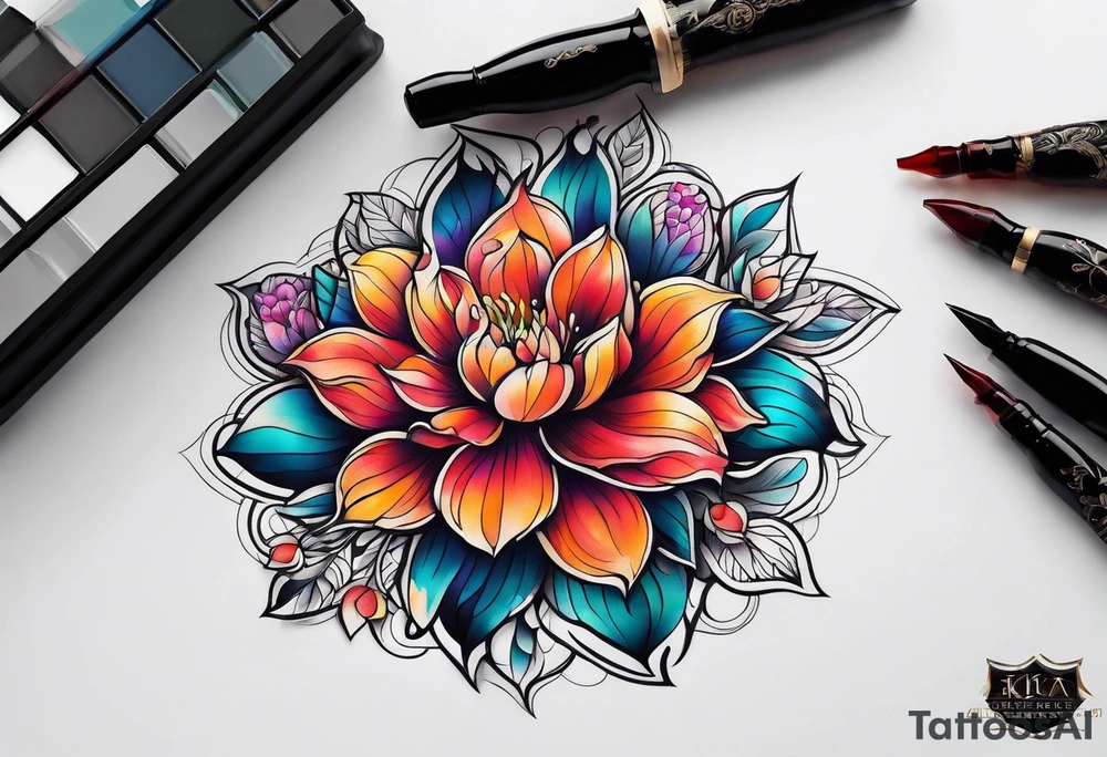 Cosmic flowers tattoo idea