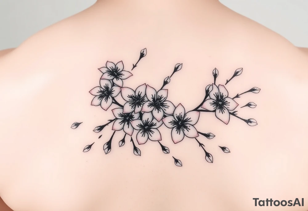 delicate cherry blossoms swirling in spring breeze with petals tattoo idea