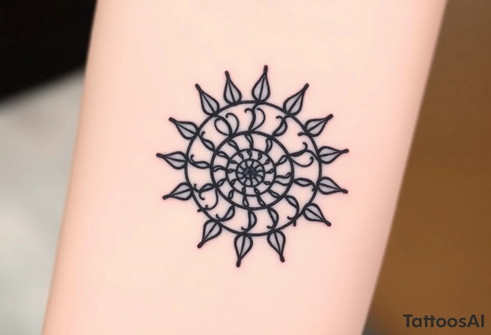 Fibonacci spiral shell sun tattoo idea