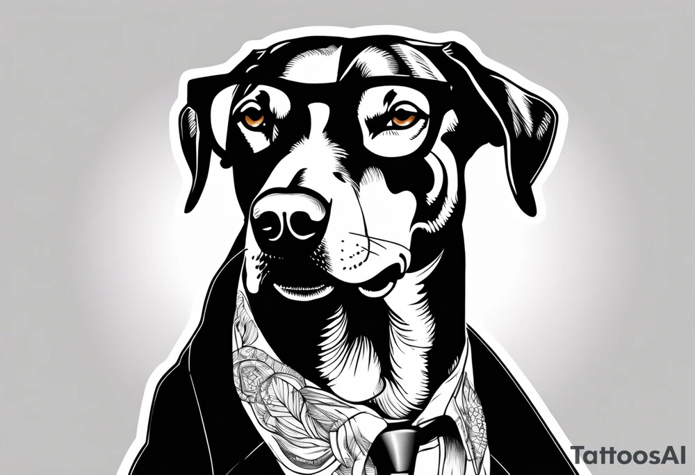 Doberman smoking joint with glasses on tattoo idea