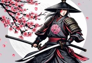 Japanese samurai sword sakura moon tattoo idea