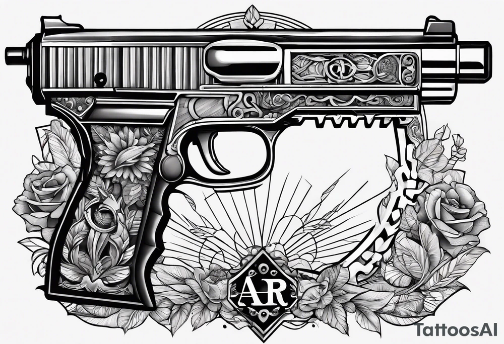 The letters AR with a pistol on each side tattoo idea
