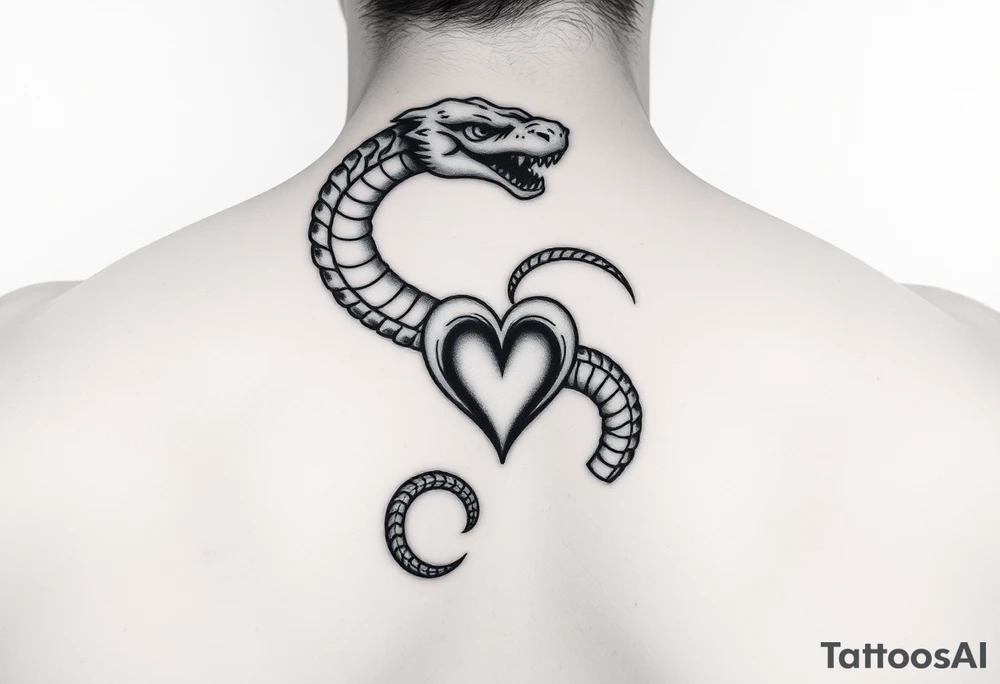 un piccola spirale a serpente con un cuore che và tatuata nella parte della scapola davanti tattoo idea
