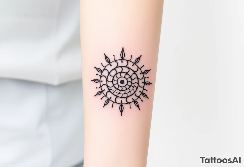 Fibonacci spiral shell sun tattoo idea