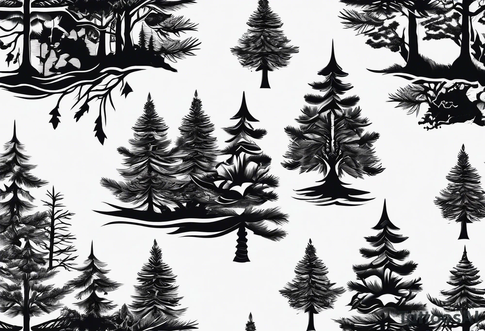 5 pine tree family tattoo idea