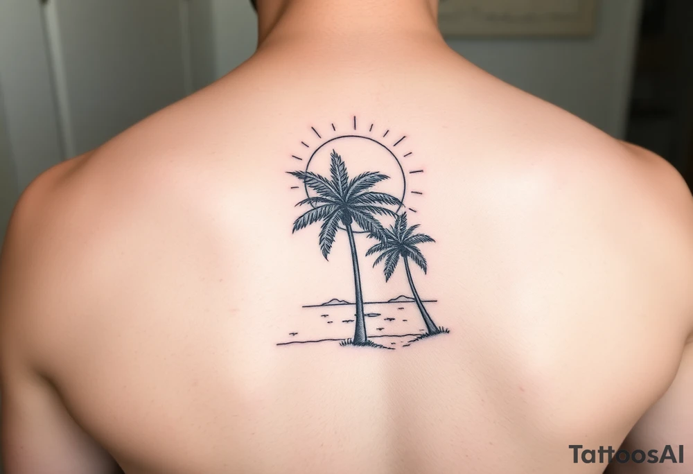 palm tree, beach, sun, timeline tattoo idea