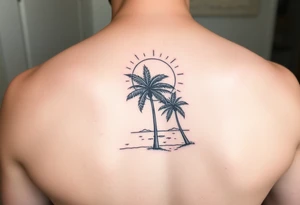 palm tree, beach, sun, timeline tattoo idea