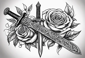 sword with rose and thorns background tattoo idea