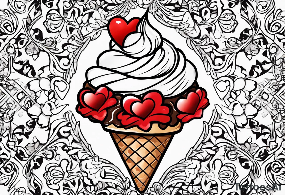 ice cream cone with one red heart tattoo idea
