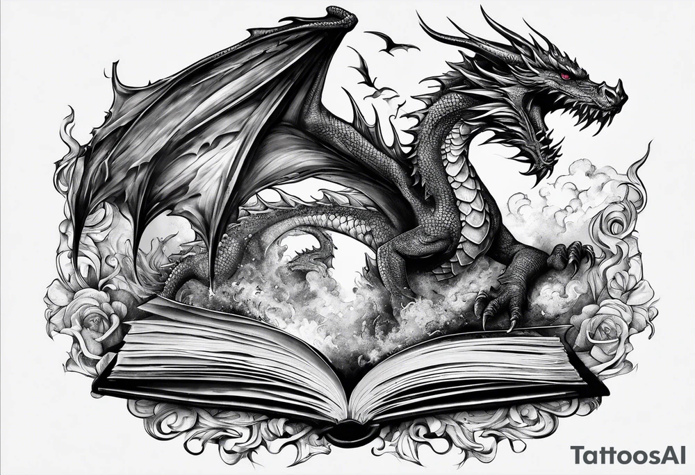 a book with pages falling out that turn into dragons tattoo idea