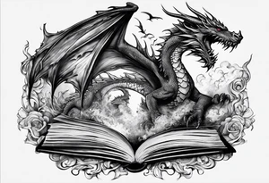 a book with pages falling out that turn into dragons tattoo idea