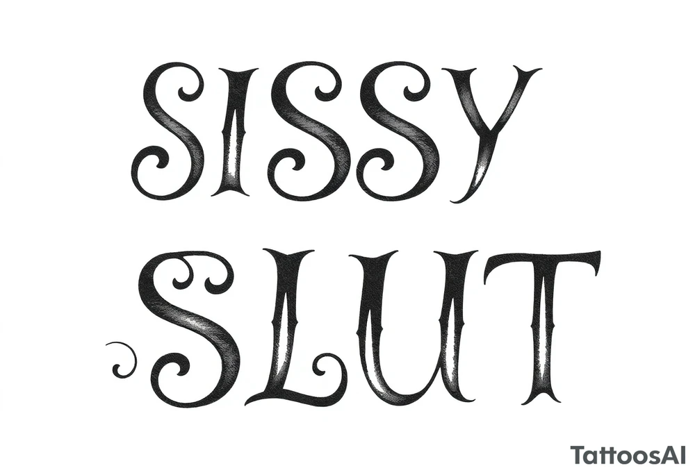 Slutty ass cheeks tattoo bold print large and tribal like design saying SISSY SLUT tattoo idea