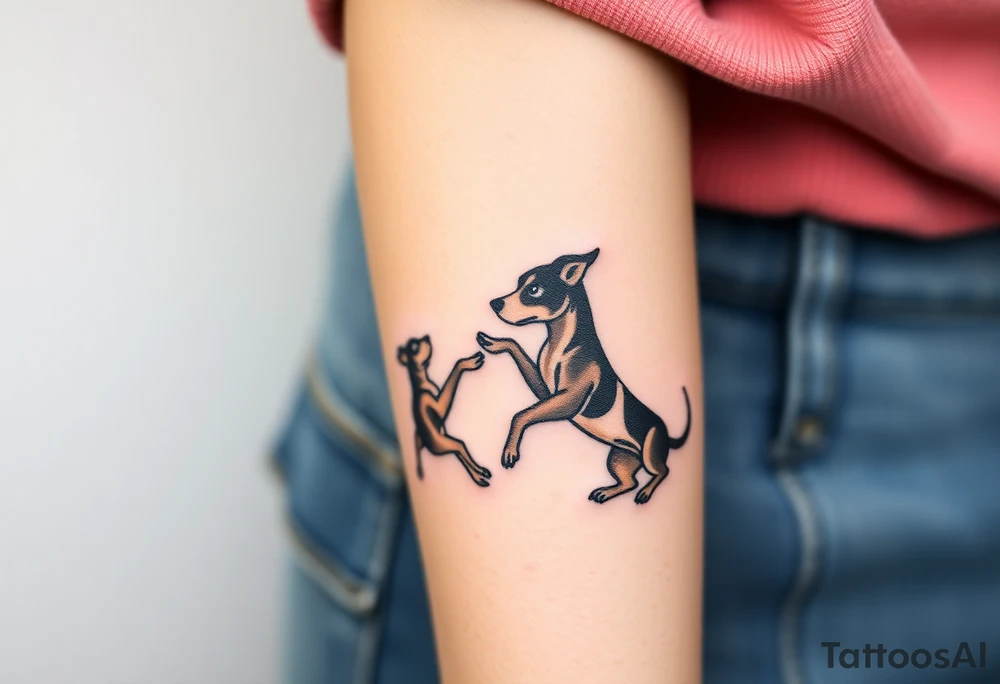 rednose pitbull and black blue heeler dogs playing together tattoo idea