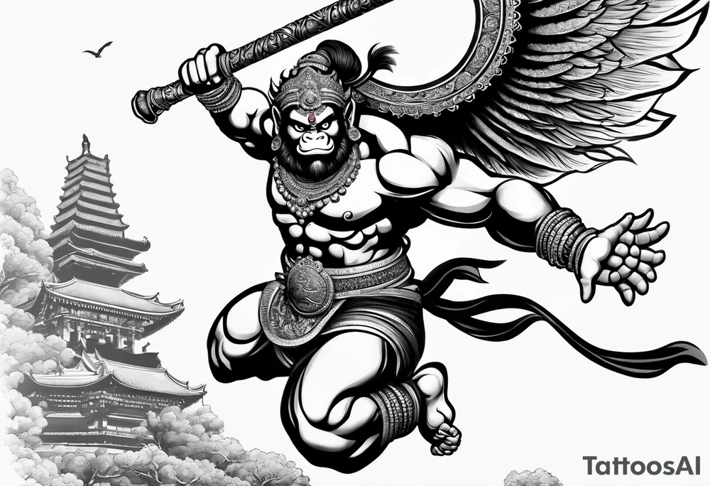 hanuman flying holding his mace tattoo idea