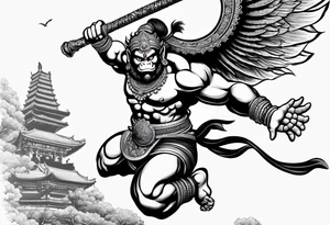 hanuman flying holding his mace tattoo idea