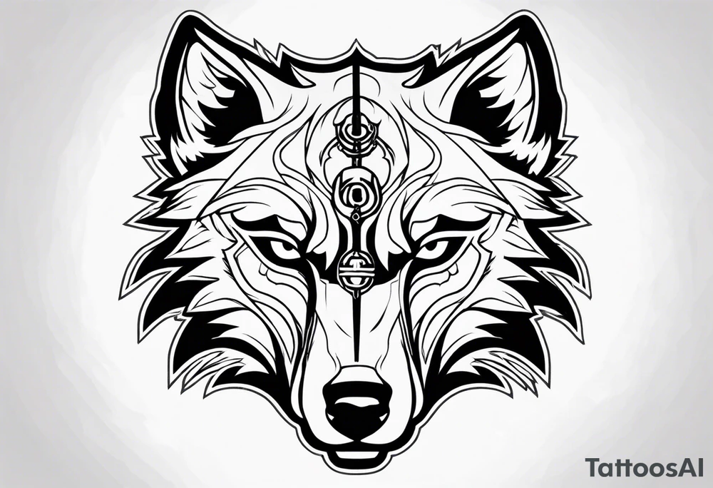 wolf head with katana in mouth tattoo idea