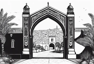 israel town gate vector tattoo idea