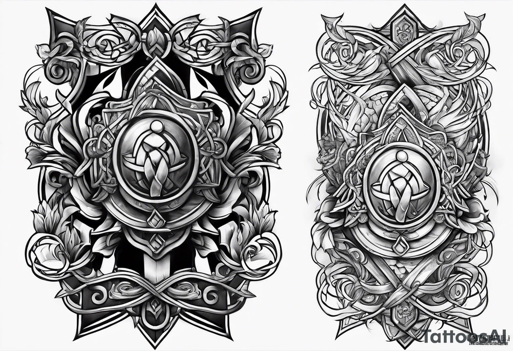 Celtics sleeve sword and knot tattoo idea
