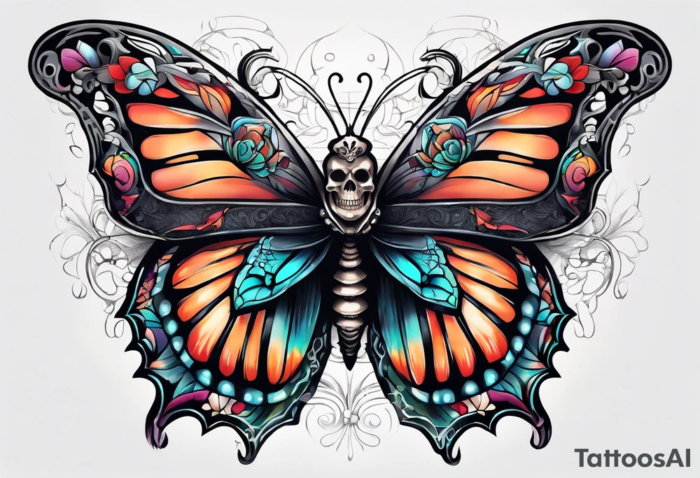 Create a butterfly with skull inside of its wings tattoo idea