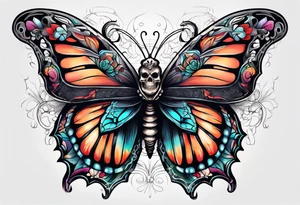 Create a butterfly with skull inside of its wings tattoo idea