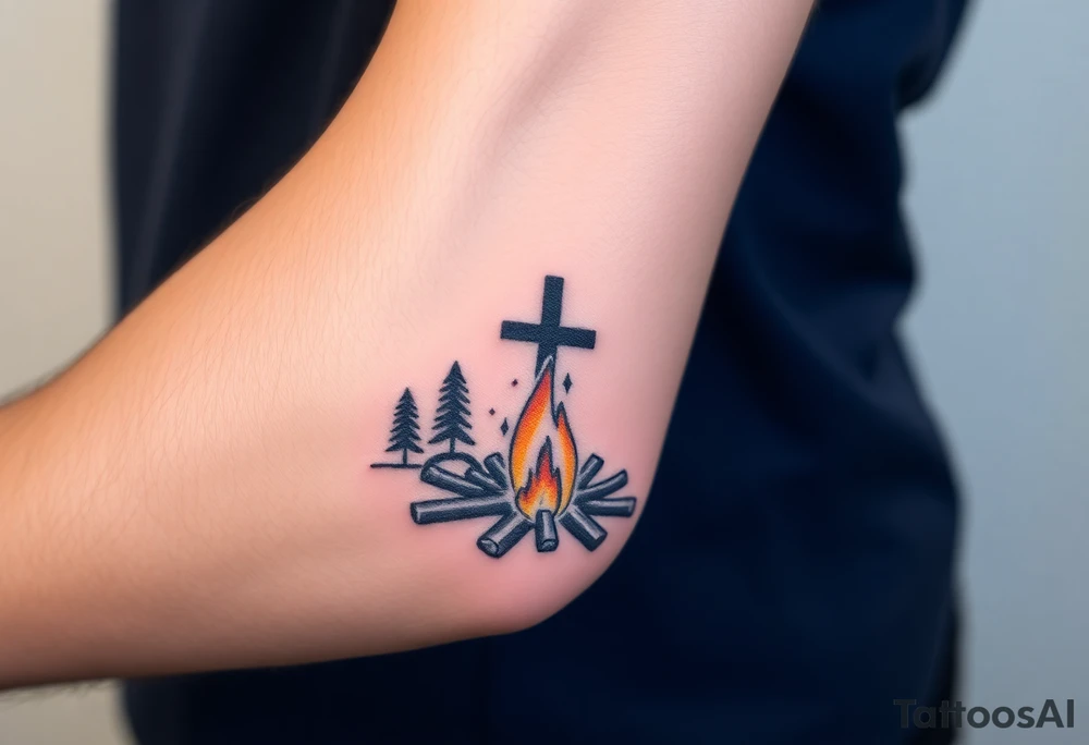 Campfire with cross include the great outdoors and night sky make sure cross doesn't look like it is on fire tattoo idea