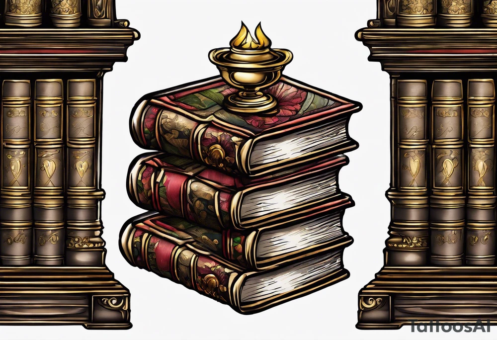 Victorian book stacks tattoo idea