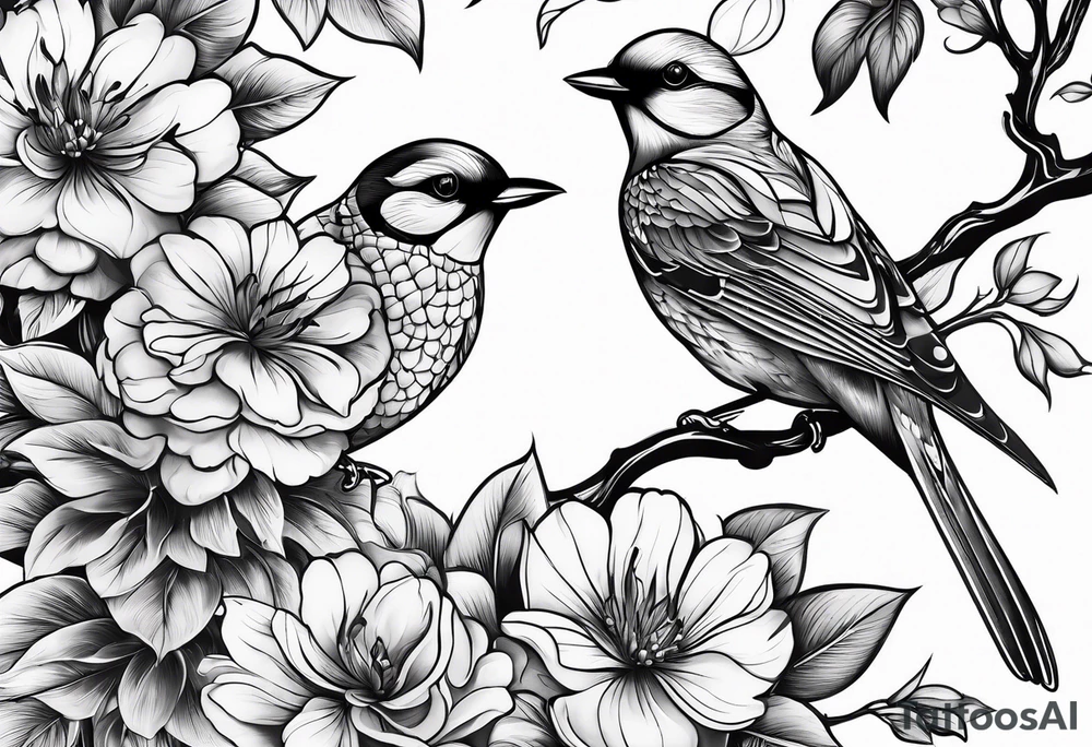 Birds and flowers tattoo idea