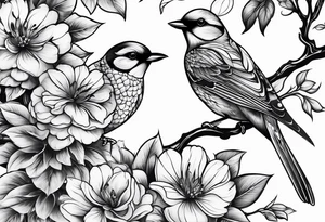 Birds and flowers tattoo idea