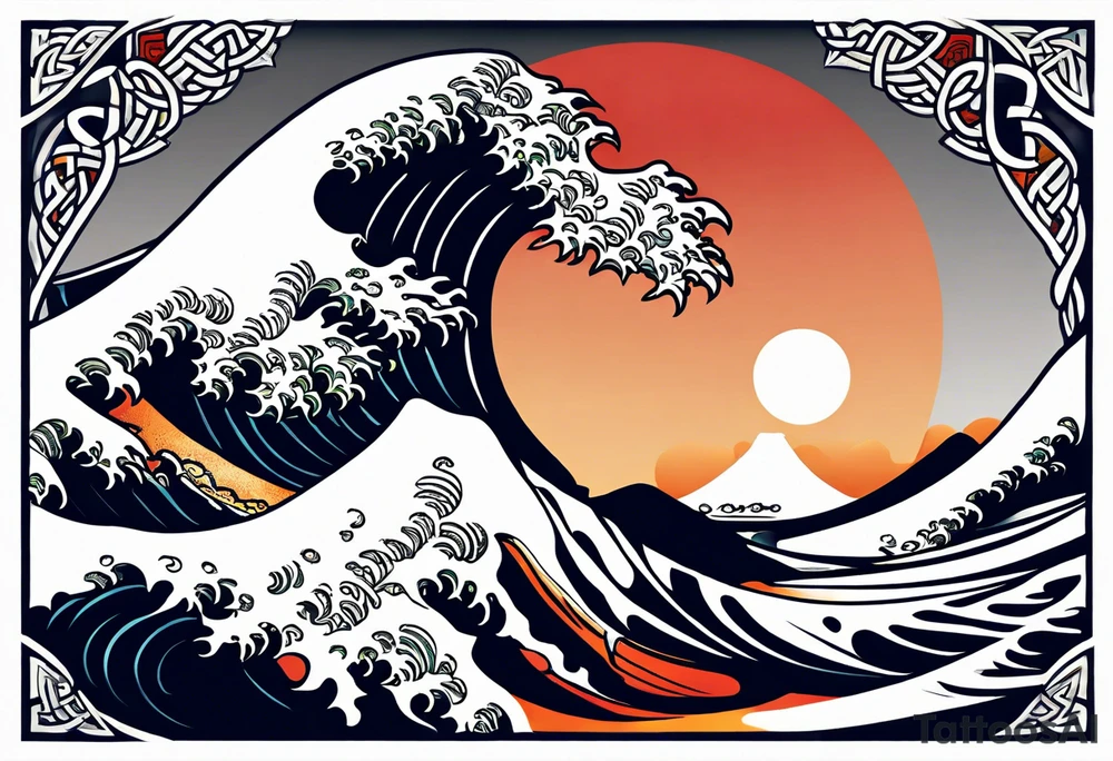 japanese wave. celtic pattern in the negative space tattoo idea