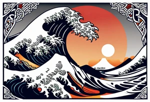 japanese wave. celtic pattern in the negative space tattoo idea