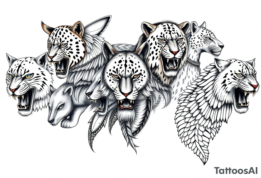 creative mix of different exotic animals tattoo idea