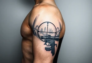 scope crosshairs with eerie fog in background tattoo idea