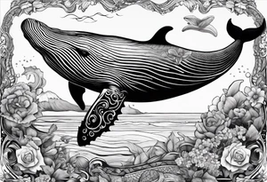 Very clean whale without background color, include also a turttle also with no background color tattoo idea