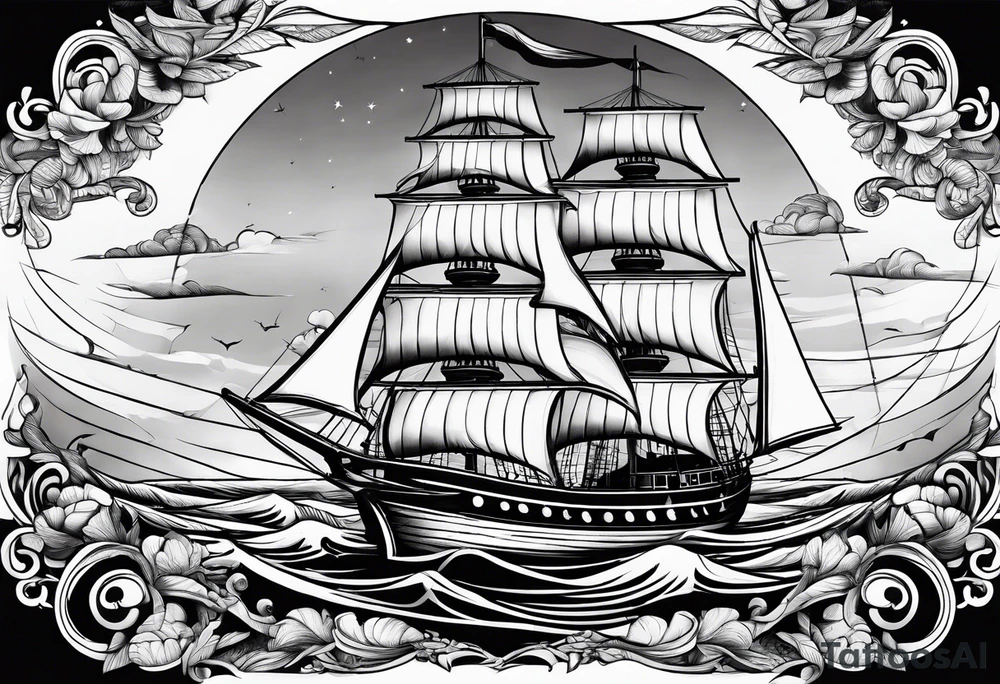 voilier avec phare marin imbriqué dans une voile. tattoo idea