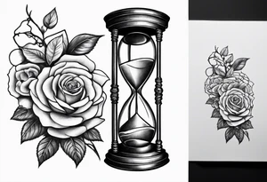 Rose beside hourglass with cherry tree inside tattoo idea