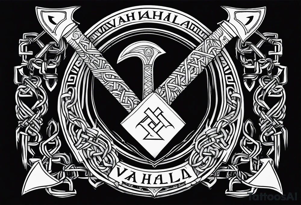 Valhalla sword shield axe Valknut chains tattoo idea