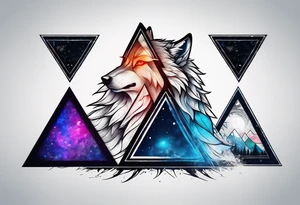 Three triangles. First triangle: Wolf. Second triangle: Snow. Third triangle: Thor, terrible. tattoo idea