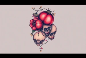 Pomegranate and skulls with female samurai tattoo idea
