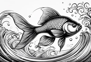 “Create a delicate tattoo of a goldfish swimming in a wave, emphasizing its flowing fins and graceful movement. tattoo idea