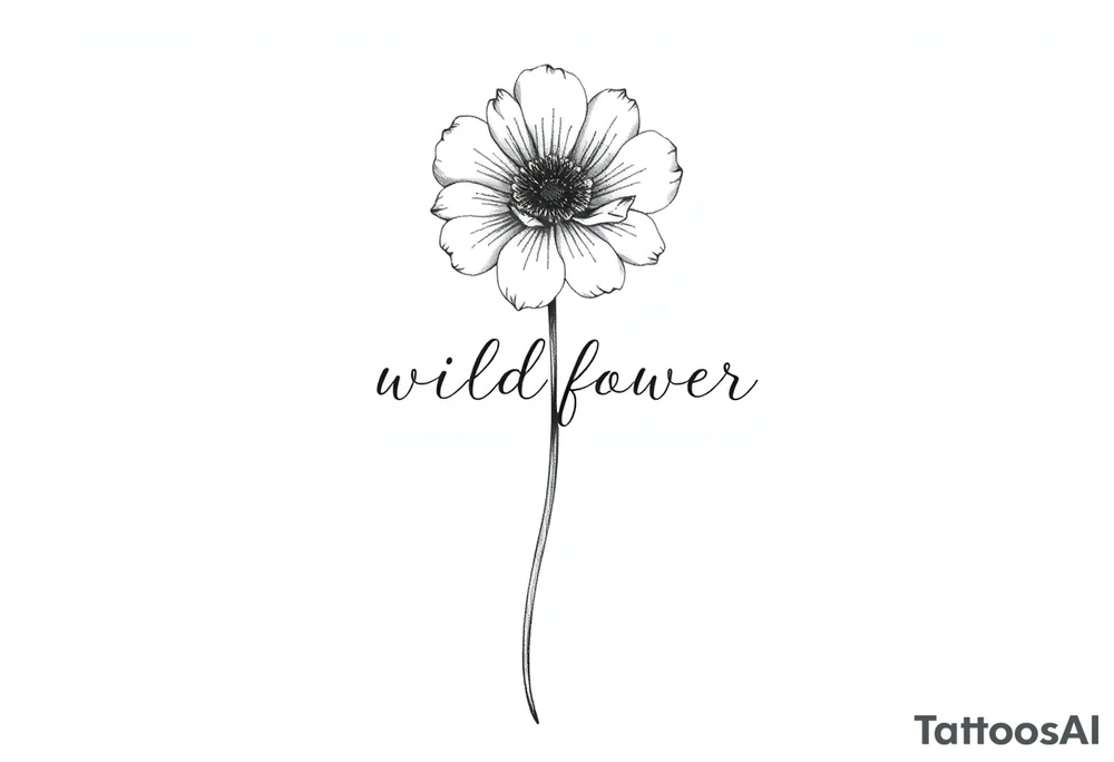 A long stemmed flower with the word wildflower written with the stem tattoo idea