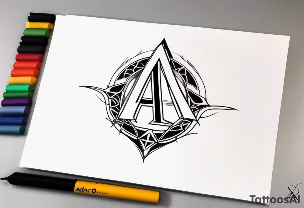 the letters A R in the middle of a ninja headband tattoo idea