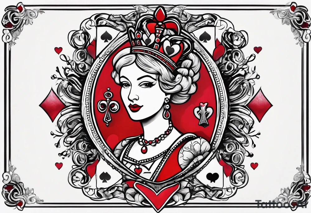 minimal design - queen of hearts card - not so much ink - friendly - room for words tattoo idea