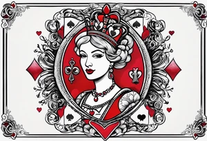 minimal design - queen of hearts card - not so much ink - friendly - room for words tattoo idea