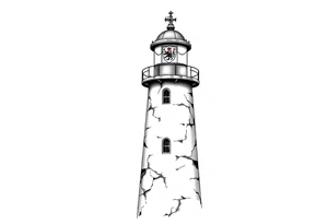 a whole lighthouse with a coat of arms incorporated into the roof tattoo idea
