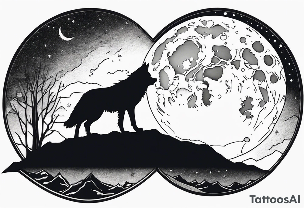 wolf in a moon tattoo idea