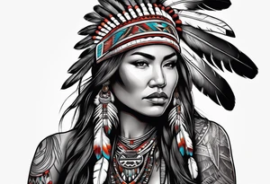 Native American woman spirit full body with buffalo blanket tattoo idea