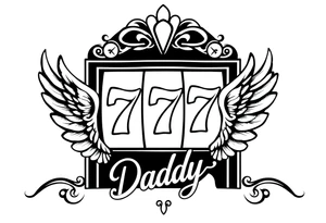 Slot machine with 777 and the word Daddy with angel wings tattoo idea